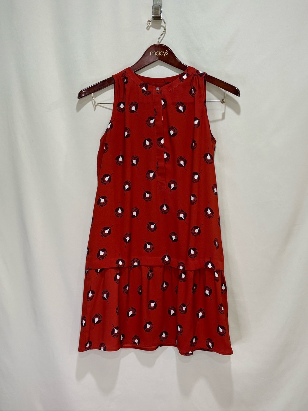 LOFT Red Orange Floral-Print Blouse with Dark Accent